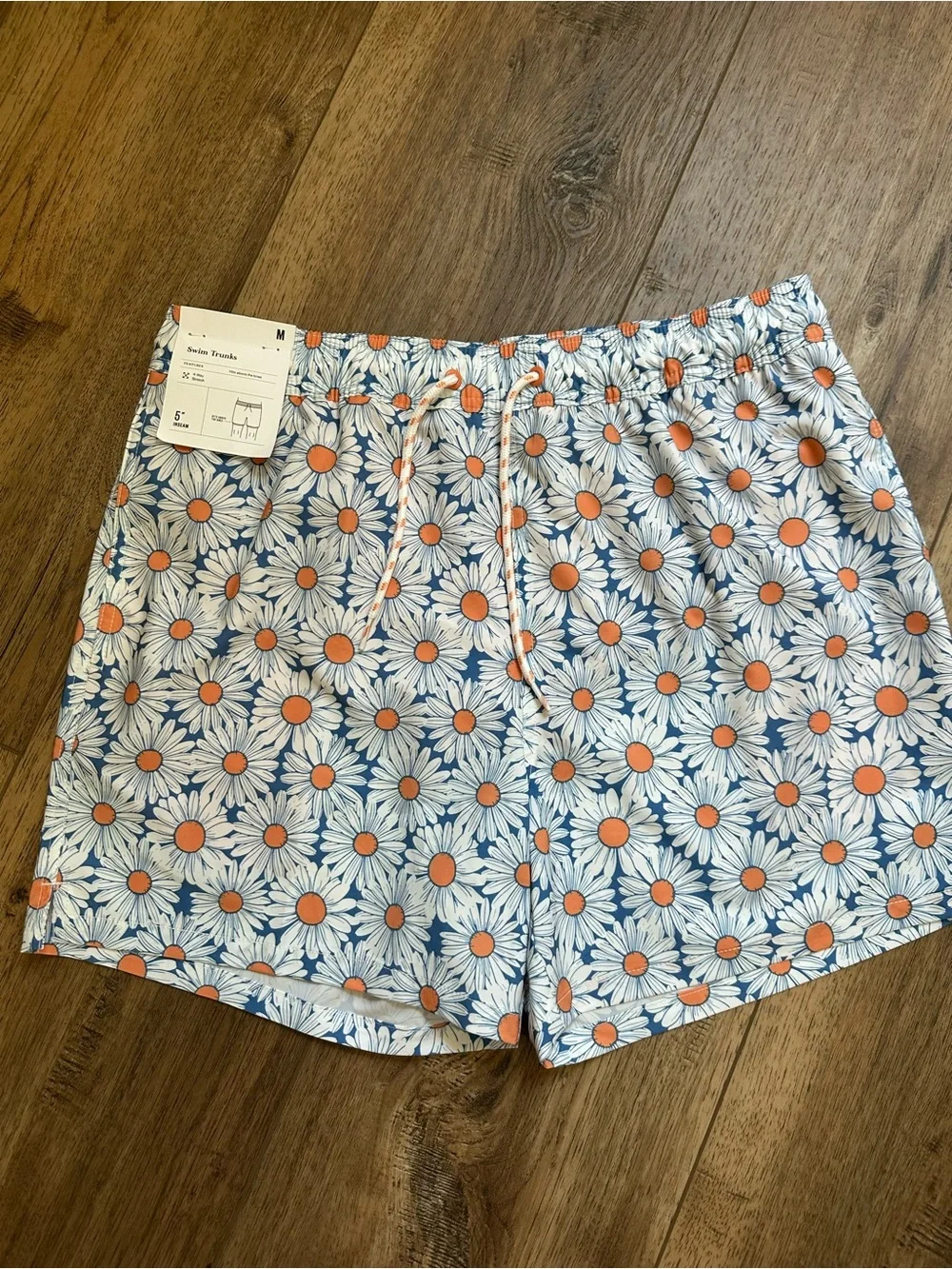 NWT!‎ Goodfellow Men's Swim Trunks, Above Knee, Daisies, Resortwear, Stretch, M